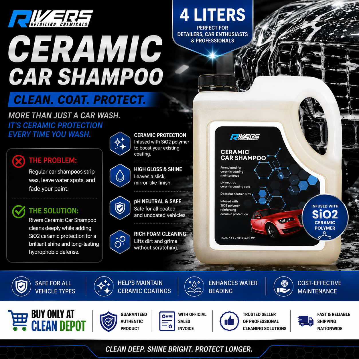 Rivers Ceramic Car Shampoo 4L | SiO2 Ceramic Coating Safe pH Neutral Wash