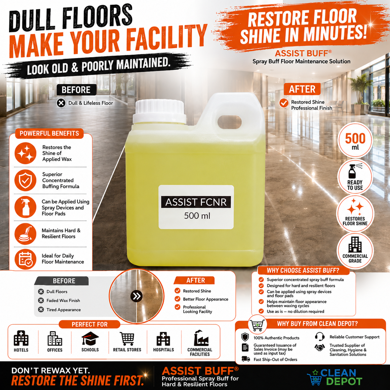ASSIST FCNR No-Rinse Floor Cleaner 1 Gallon | Neutral pH Multi-Surface