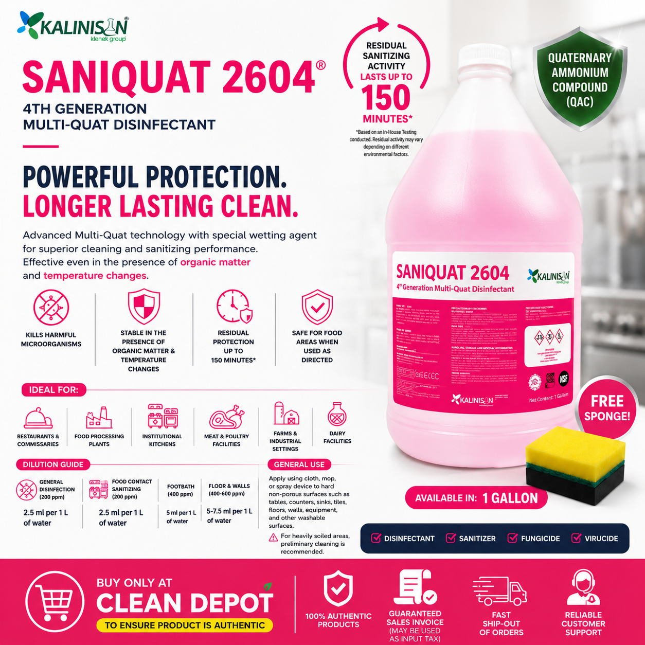 Kalinisan Saniquat MQ4 Disinfectant 1 Gallon | Virucide Sanitizer Fungicide Multi-Quat Cleaner