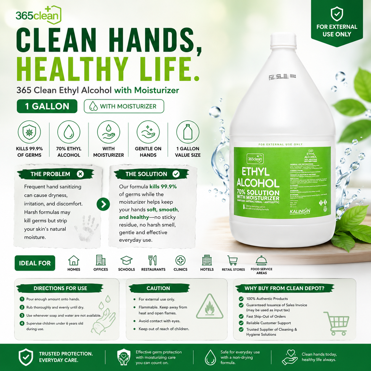 365 Clean Ethyl Alcohol 1 Gallon with Moisturizer | 70% Solution Antiseptic