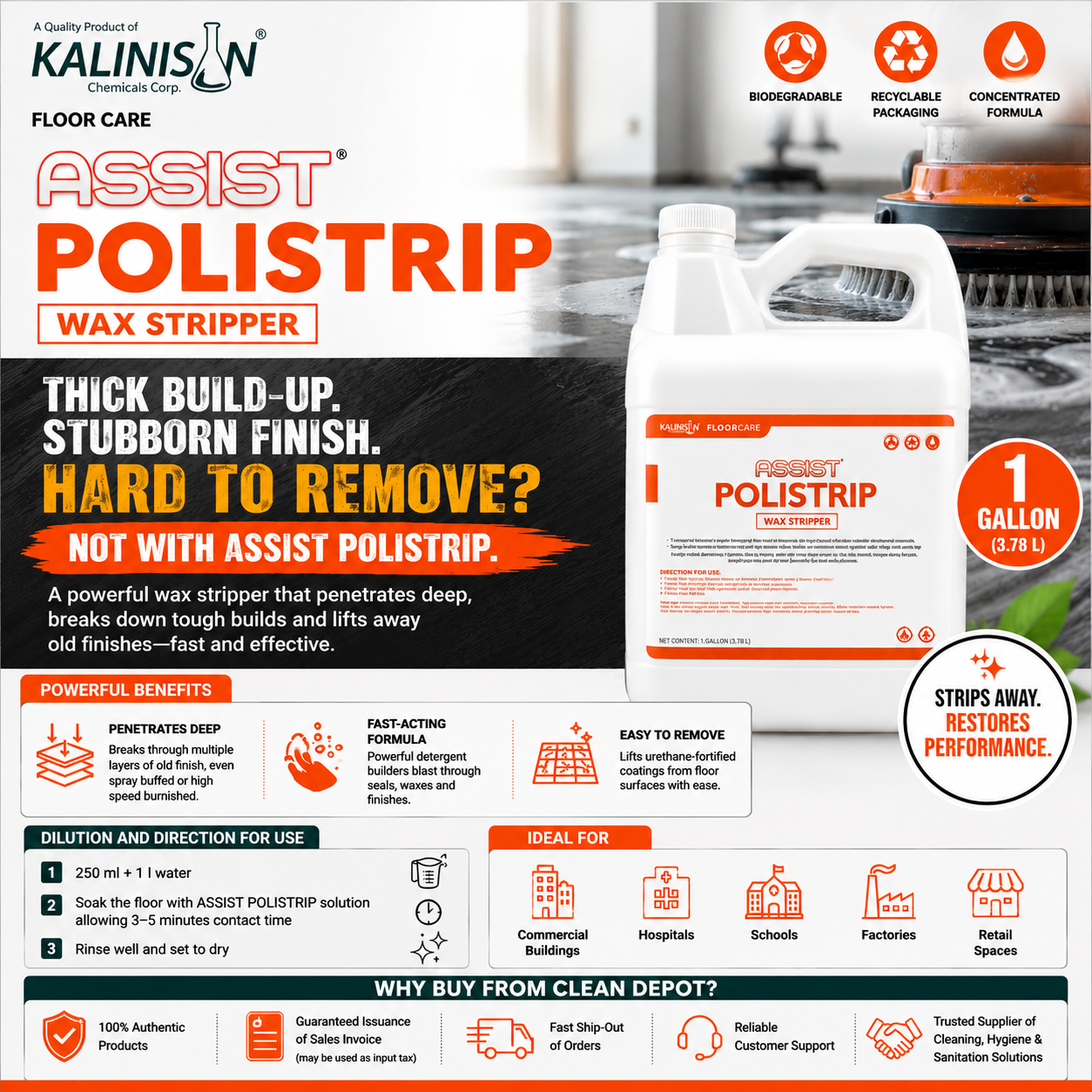 Kalinisan Assist Polistrip Floor Wax Stripper 1 Gallon