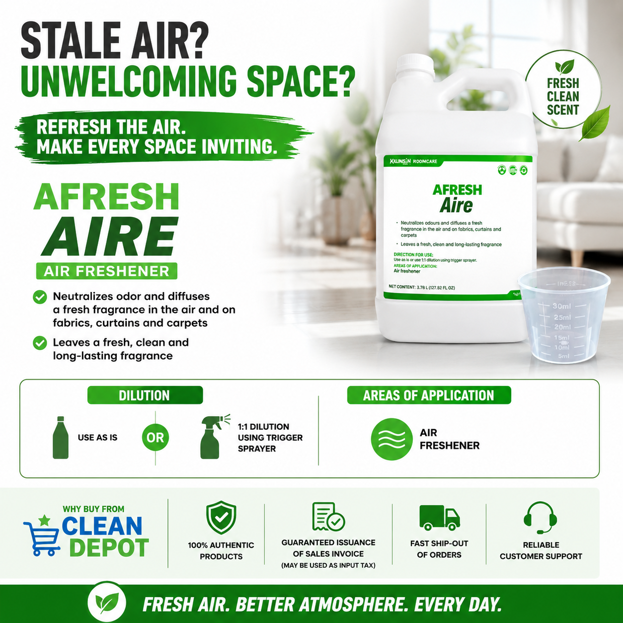 AFRESH Aire Air Freshener 1 Gallon | Odor Neutralizer & Long-Lasting Fragrance
