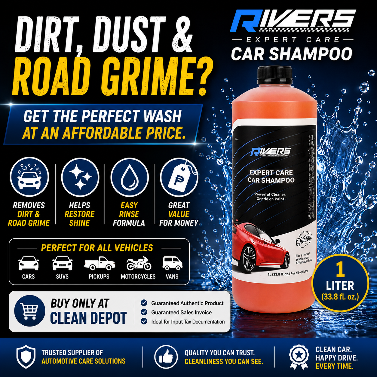 Rivers Expert Care Car Shampoo 1L & 1 Gallon | Powerful Cleaner Gentle on Paint