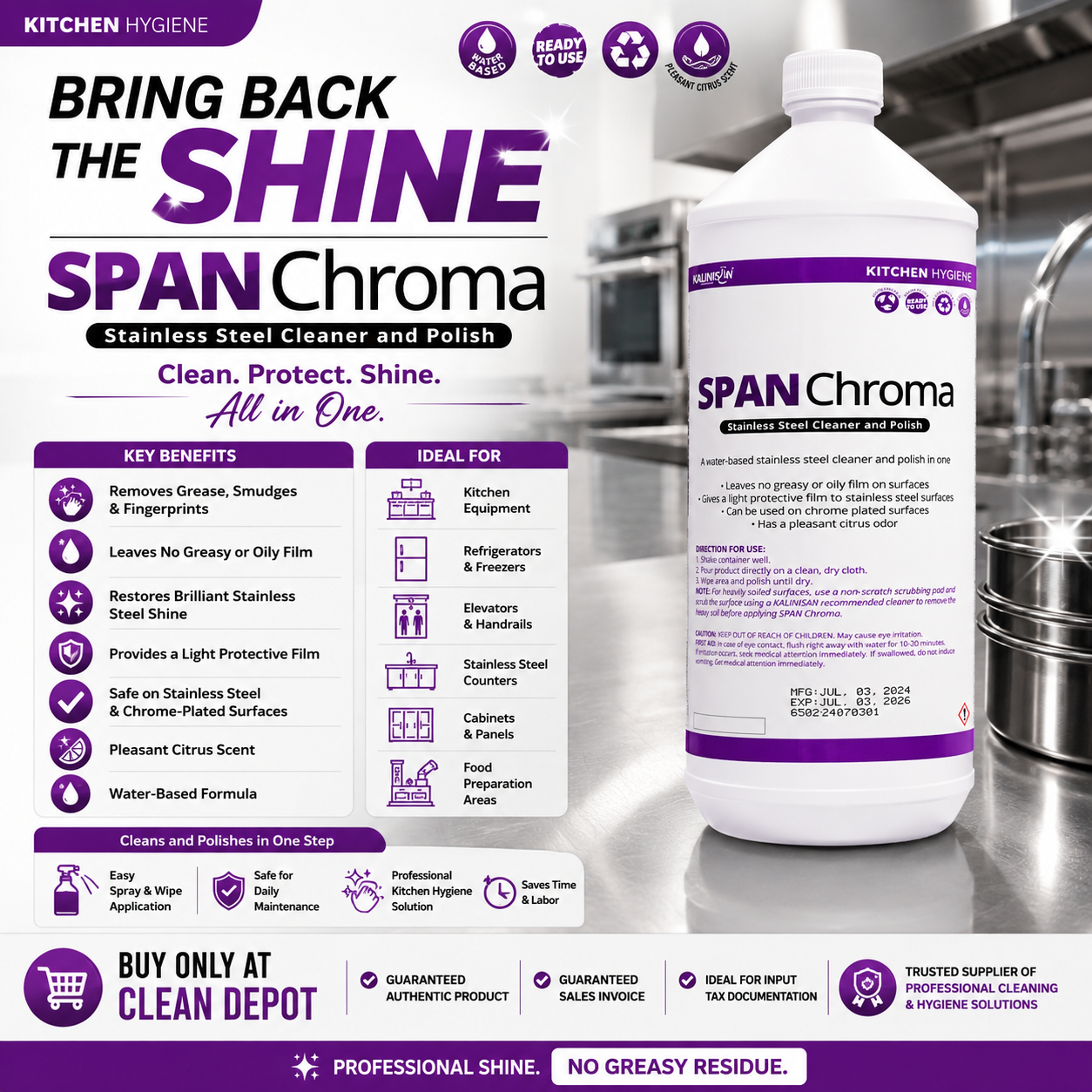 SPAN Chroma Stainless Steel Cleaner & Polish 1L | Water-Based Shine & Protection
