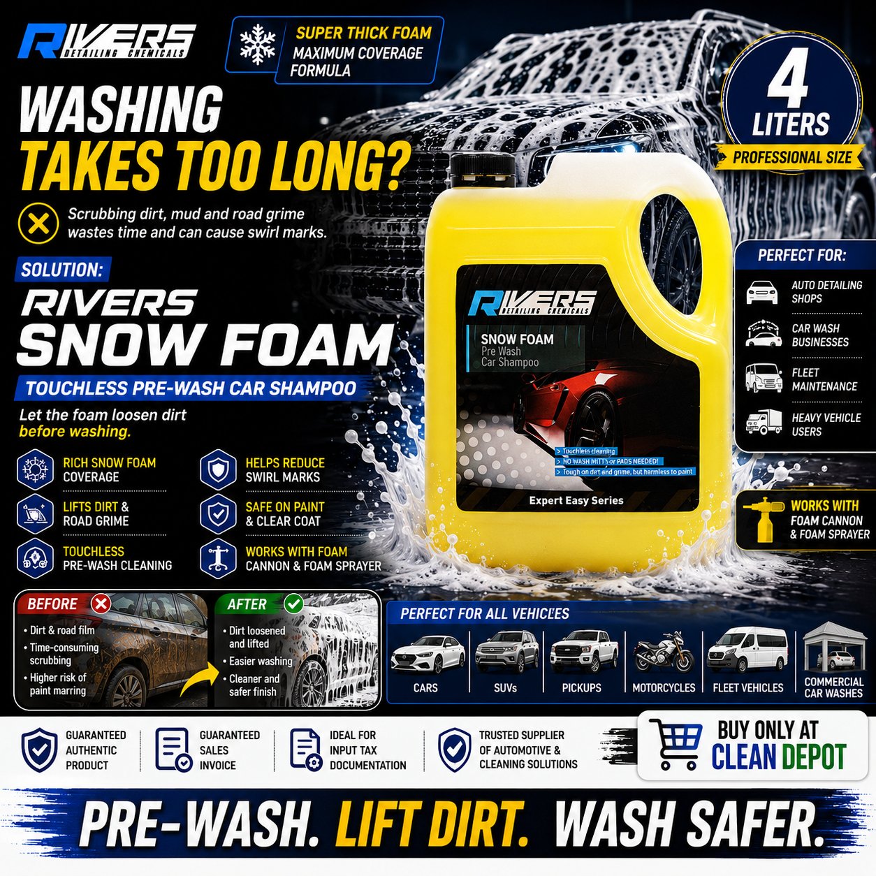 Rivers Snow Foam Pre-Wash Car Shampoo | 500ml & 4L Thick Foam Cleaner