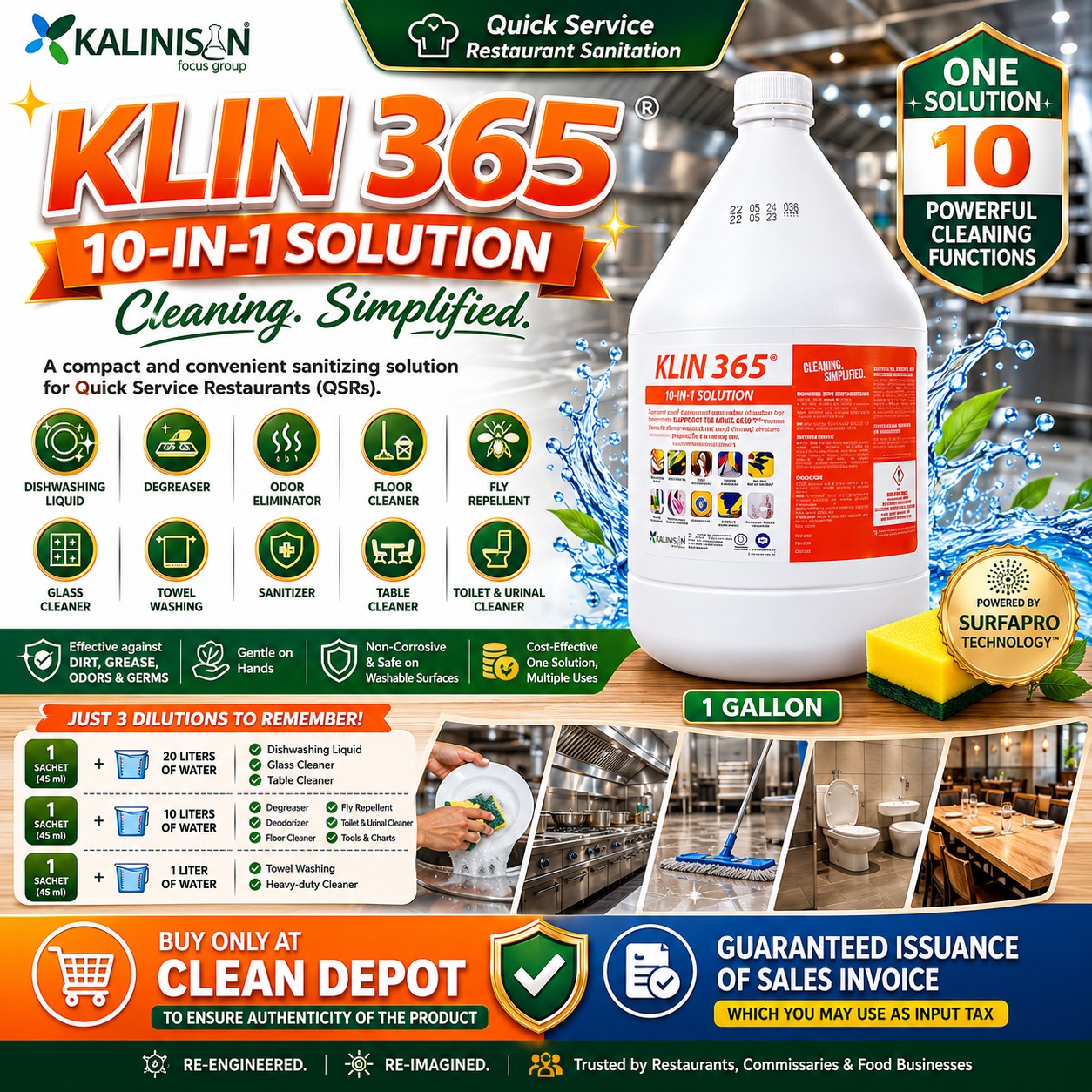KLIN 365 + KLIN 360 1 Gallon | Multi-Purpose Cleaner & Sanitizer Solution