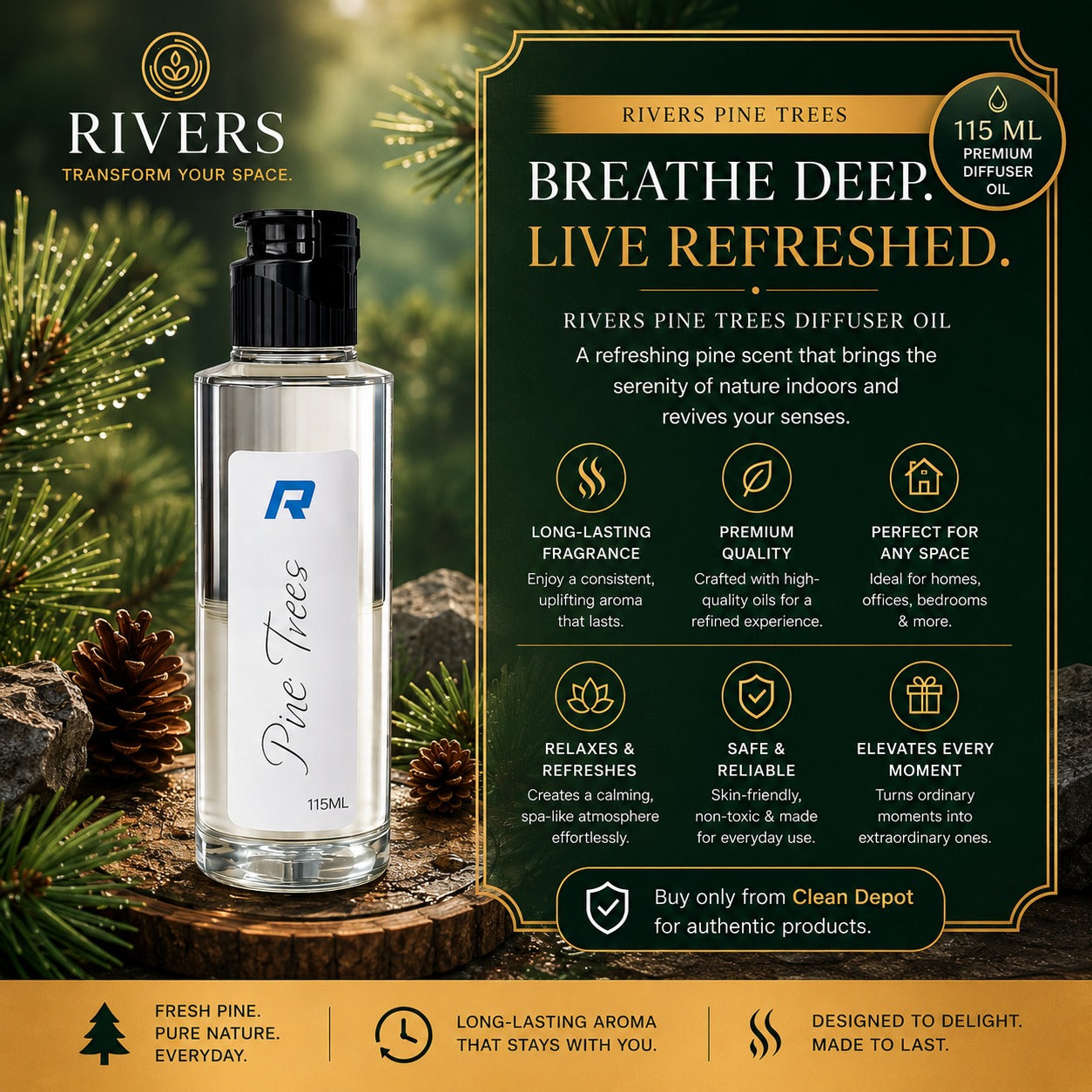 Rivers Car & Home Air Freshener 30ml + FREE 10ml Diffuser | 115ml Refill | Long-Lasting Luxury Scent