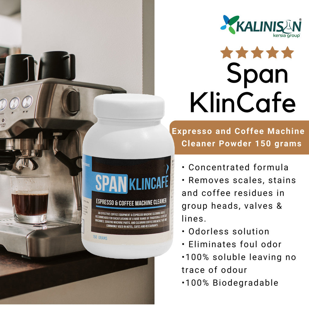 Kalinisan Span KlinCafe Expresso and Coffee Machine Cleaner Descaler Powder 150 grams Jar