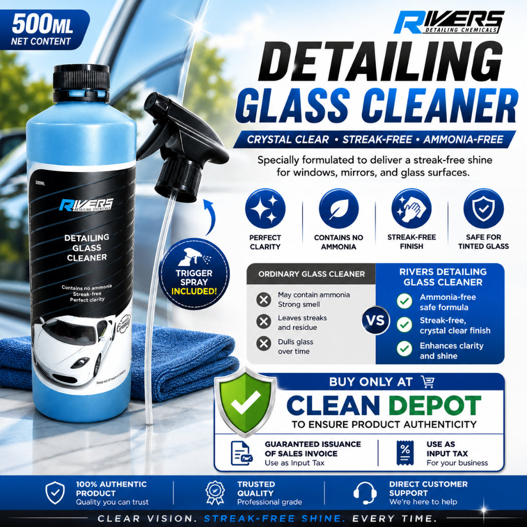 Rivers Detailing Glass Cleaner 500ml with Trigger Spray | Ammonia-Free Streak-Free Shine