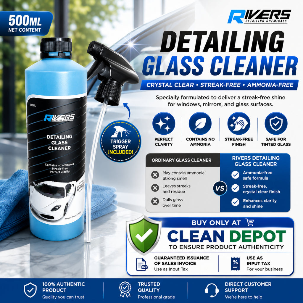 Rivers Detailing Glass Cleaner 500ml with Trigger Spray | Ammonia-Free Streak-Free Shine