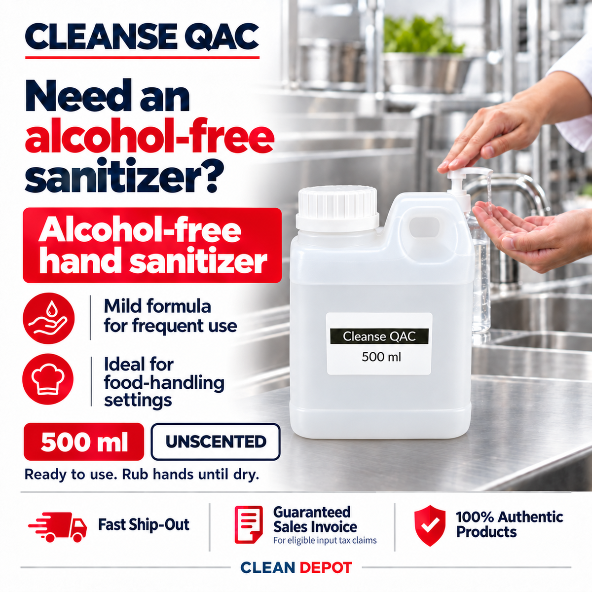 Cleanse QAC Alcohol-Free Hand Sanitizer 1 Gallon | Food Safe Hand Hygiene Solution