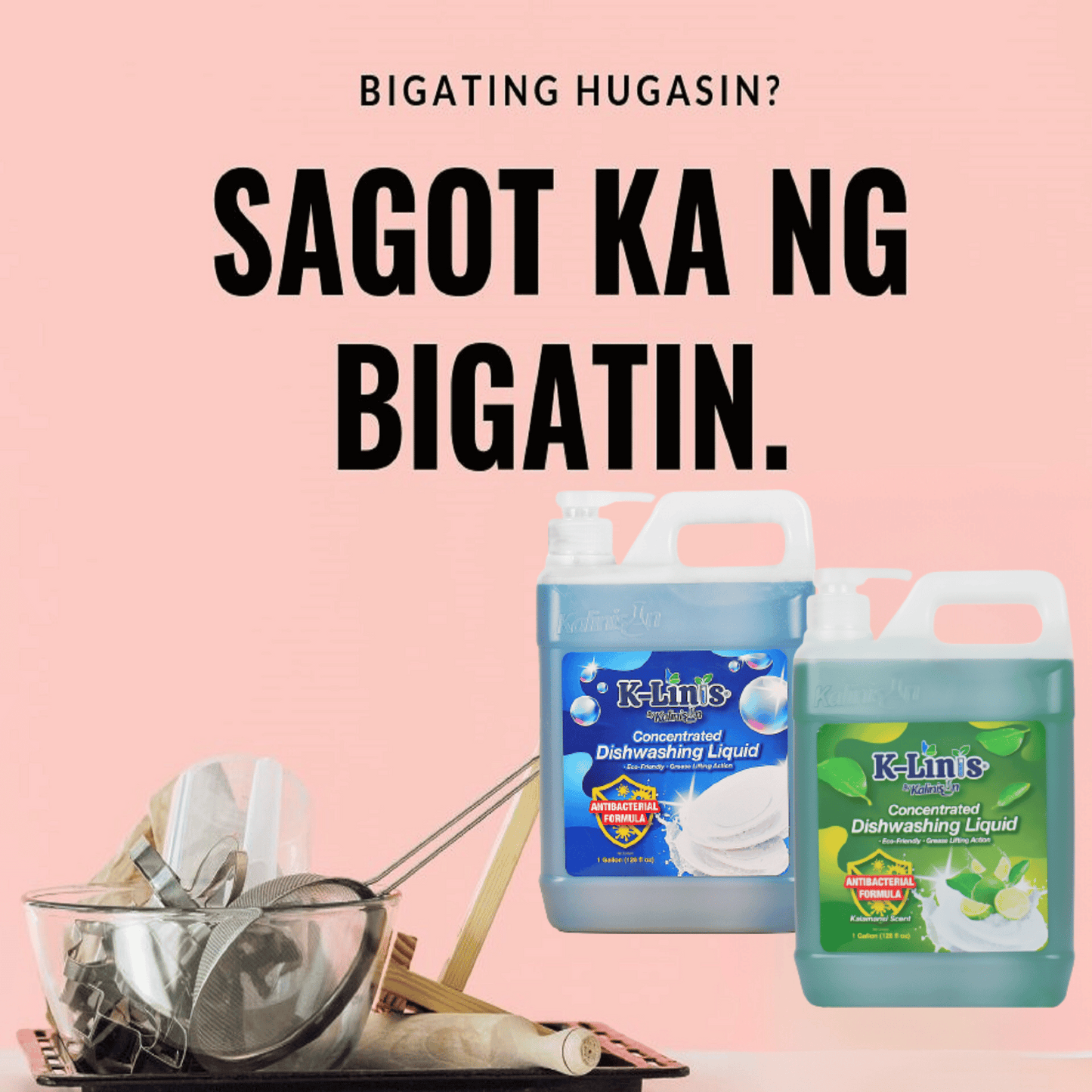 Kalinisan K-Linis Concentrated Dishwashing Liquid Kalamansi 1 Gallon Bottle with Pump