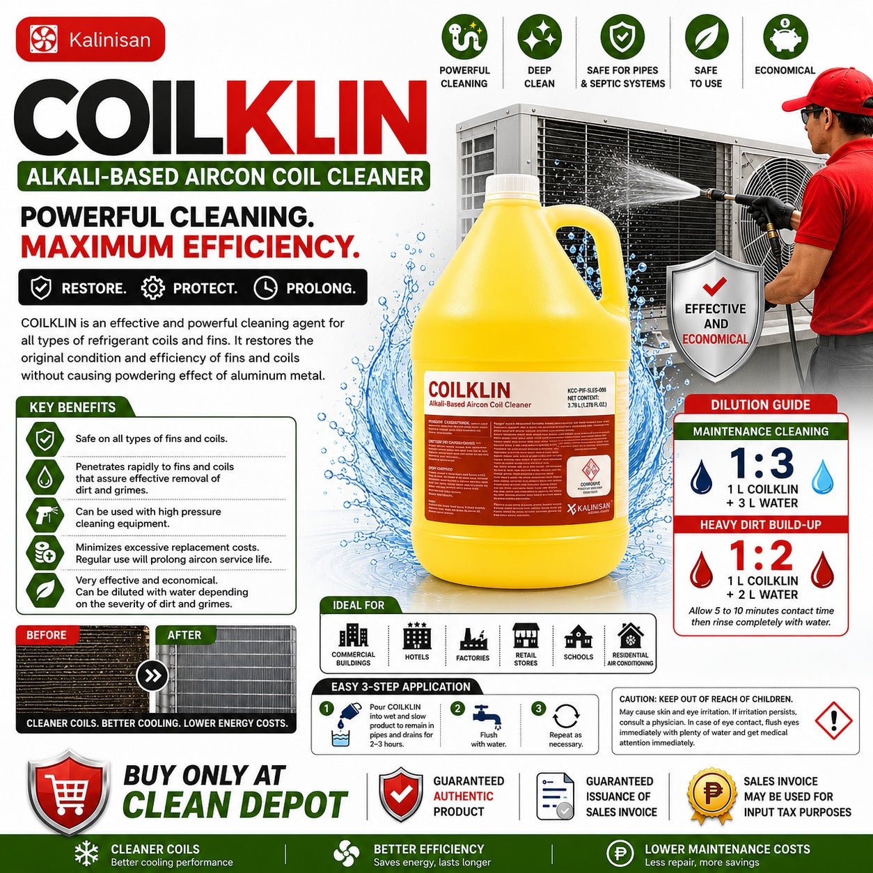 COILKLIN Aircon Coil Cleaner 1 Gallon | Coil & Fin Cleaner for Air Conditioners