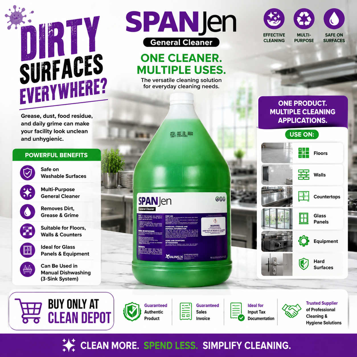 SPAN Jen Multi-Purpose General Cleaner 1 Gallon | Removes Dirt, Grease & Grime