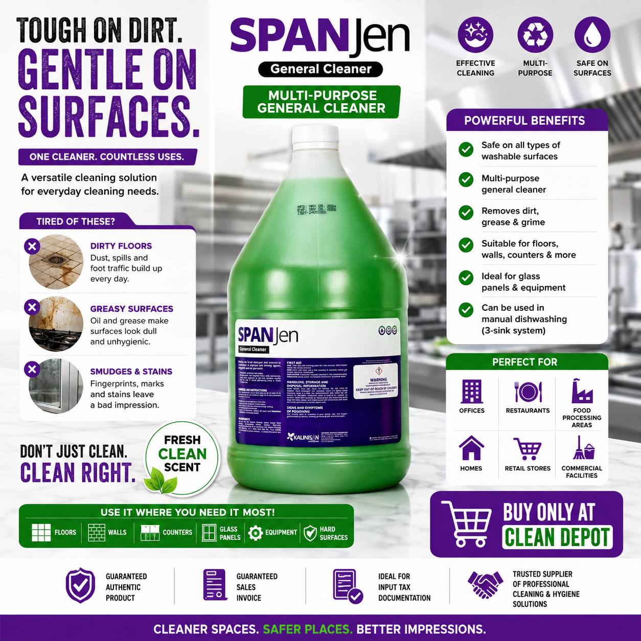 SPAN Jen Multi-Purpose General Cleaner 1 Gallon | Removes Dirt, Grease & Grime
