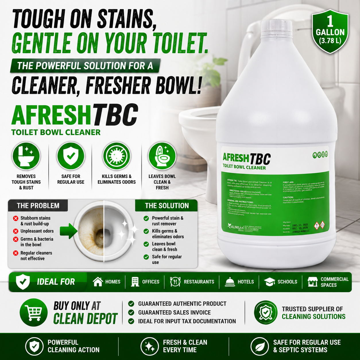 AFRESH TBC Toilet Cleaner 1 Gallon | Powerful Bathroom Cleaning Solution