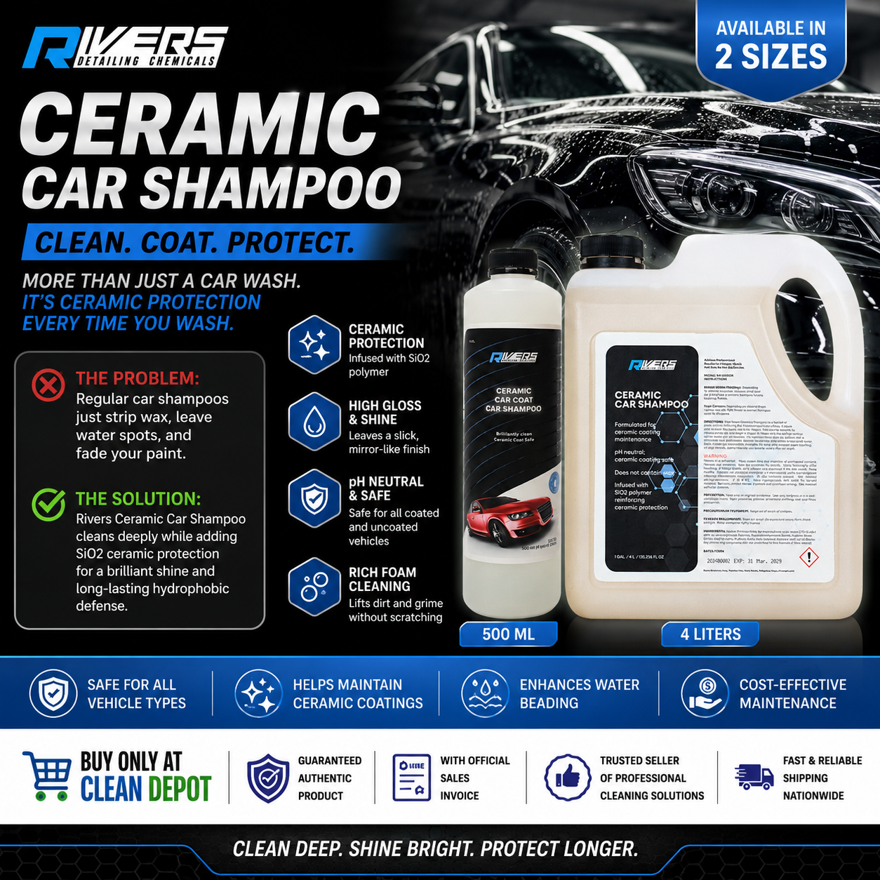 Rivers Ceramic Car Shampoo 4L | SiO2 Ceramic Coating Safe pH Neutral Wash