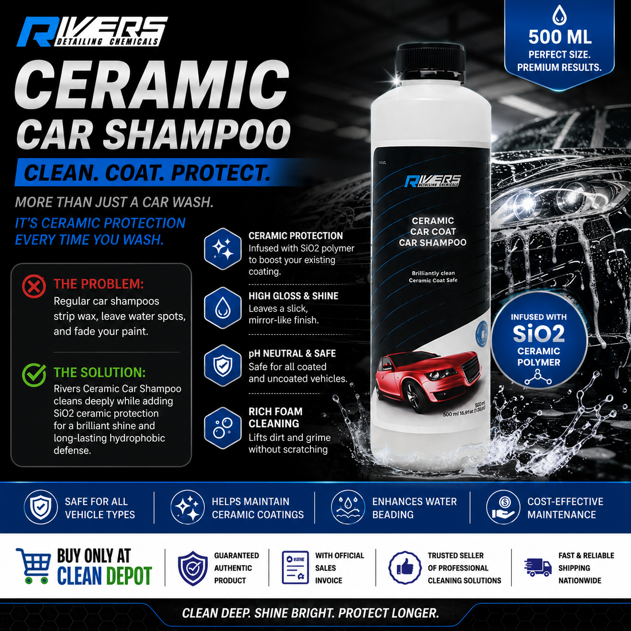 Rivers Ceramic Car Shampoo 4L | SiO2 Ceramic Coating Safe pH Neutral Wash