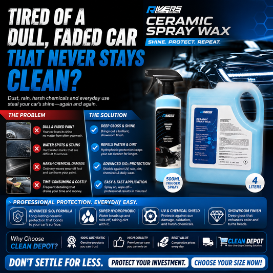 Rivers Ceramic Spray Wax 500ml Trigger Spray + 4L Refill | SiO2 Hydrophobic Coating