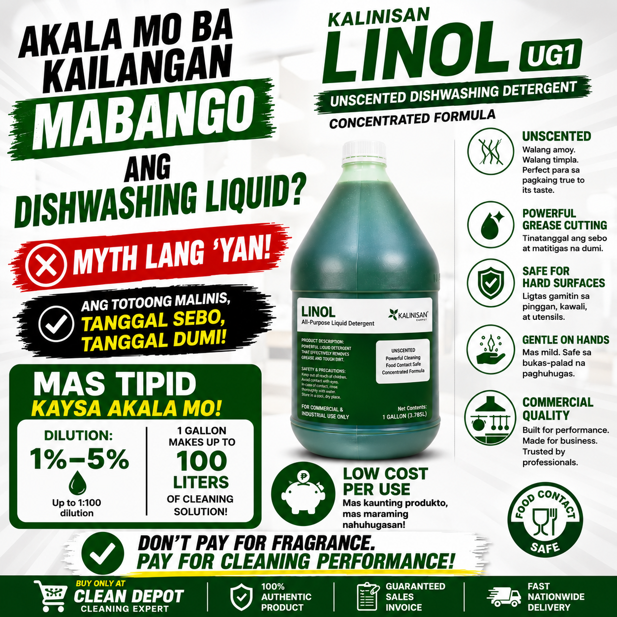 Linol Liquid Detergent 1 Gallon | UG1, Supra & 1905 Commercial Cleaner