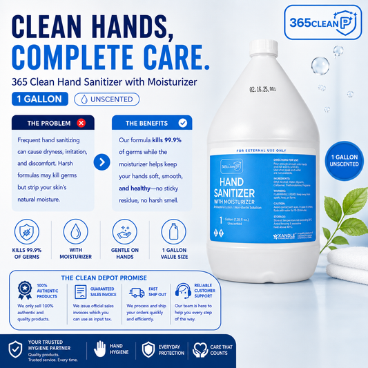 365 Clean Hand Sanitizer with Moisturizer 1 Gallon Unscented | 70% Alcohol Kills 99.9% Germs