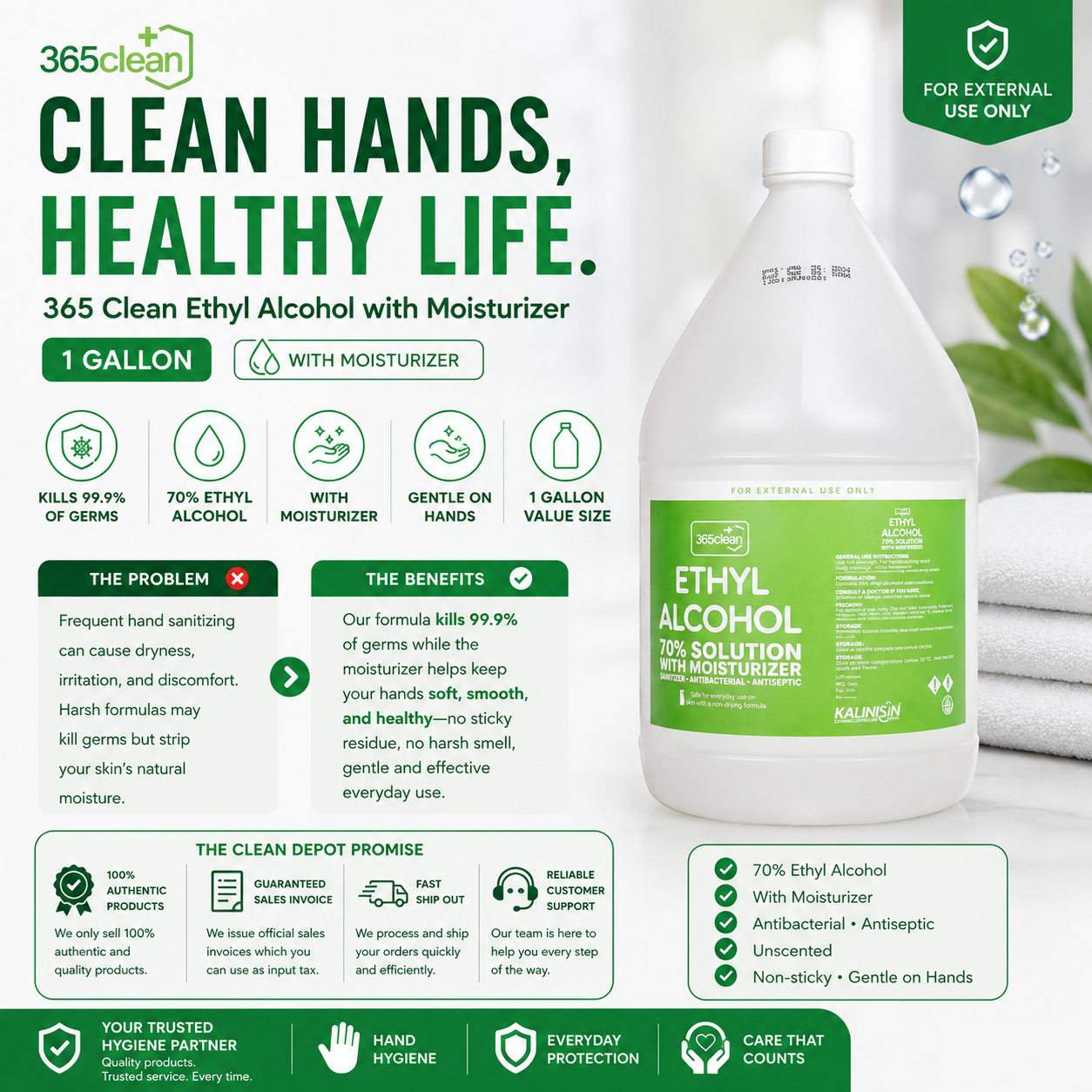 365 Clean Ethyl Alcohol 1 Gallon with Moisturizer | 70% Solution Antiseptic