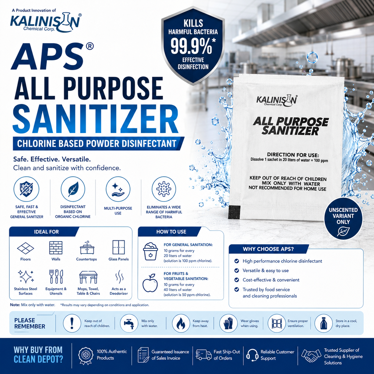 APS All Purpose Sanitizer Sachet 10g | Chlorine-Based Powder Disinfectant