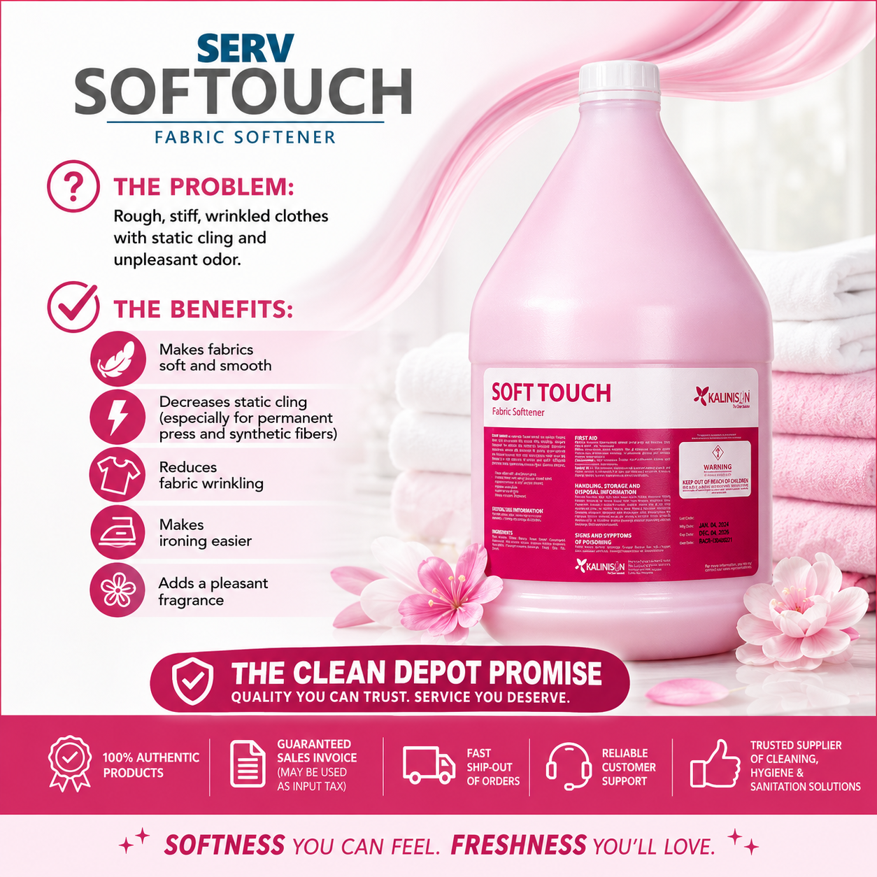 SERV Soft Touch Fabric Softener 1 Gallon | Soft, Smooth & Fresh-Smelling Clothes