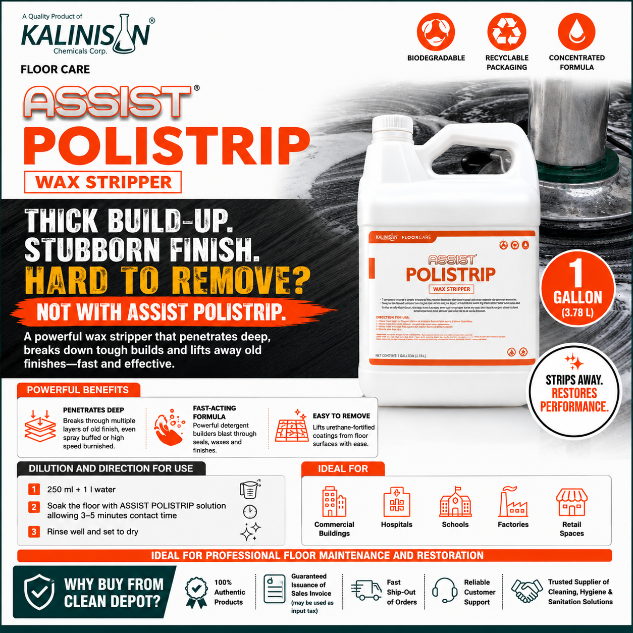 Kalinisan Assist Polistrip Floor Wax Stripper 1 Gallon