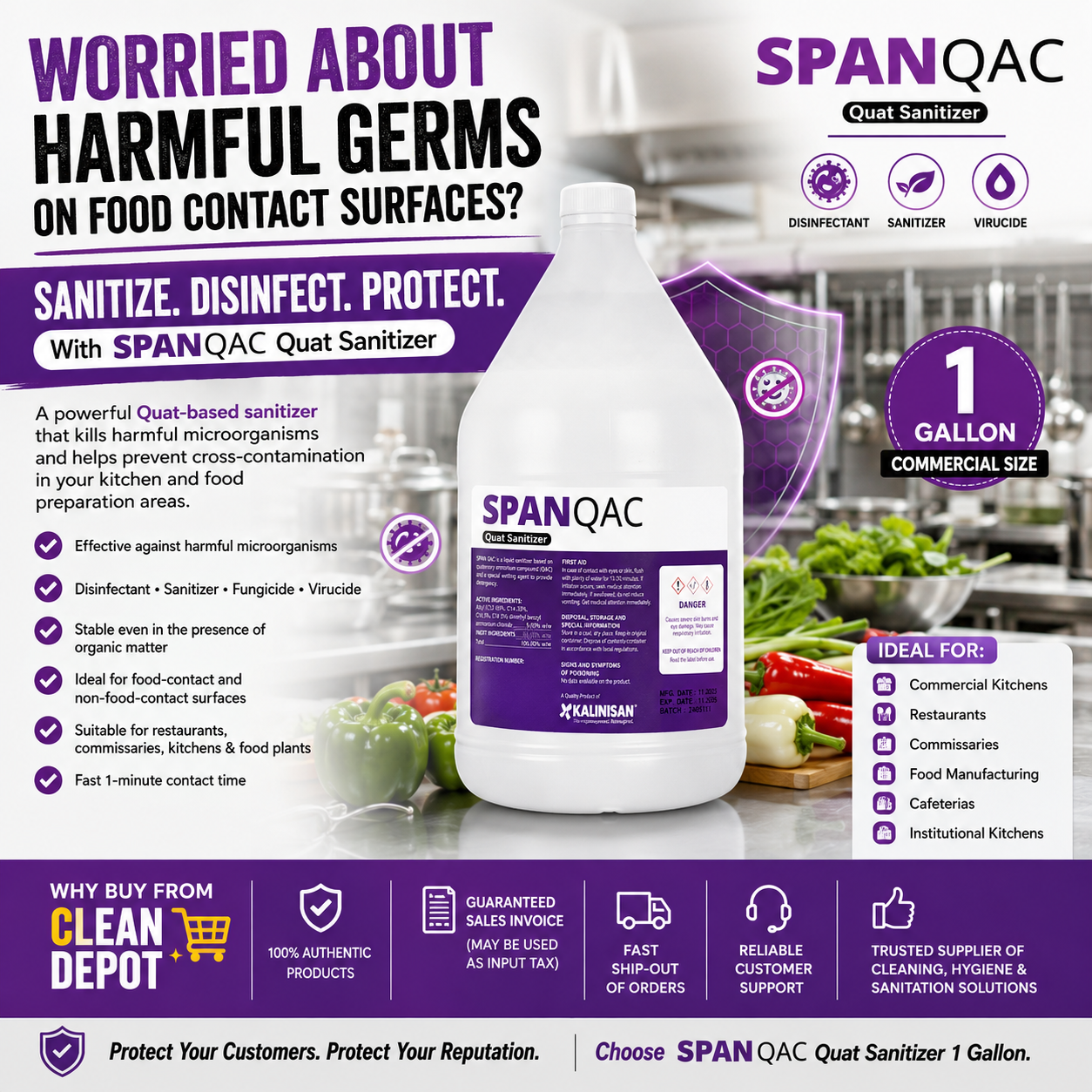 SPAN QAC Quat Sanitizer 1 Gallon | Food Contact Surface Sanitizer & Disinfectant