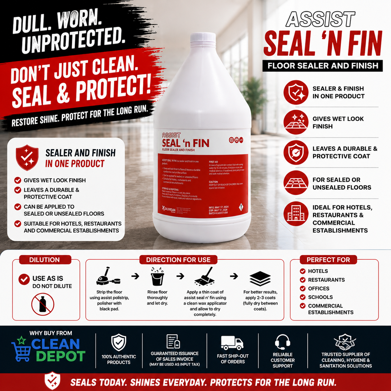 ASSIST Seal 'N Fin Floor Sealer & Finish 1 Gallon | Wet Look Floor Coating