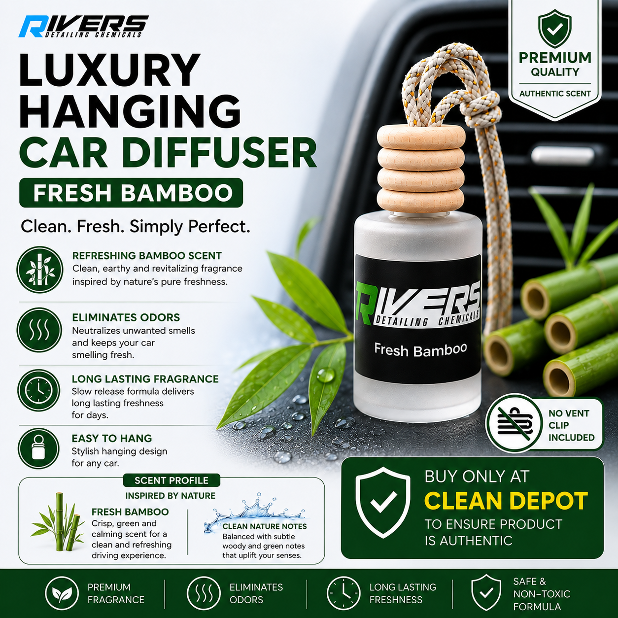 Rivers Luxury Hanging Car Diffuser 10ml | Premium Long-Lasting Car Air Freshener