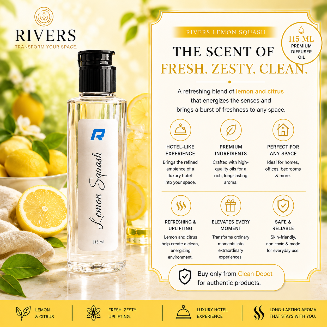 Rivers Car & Home Air Freshener 30ml + FREE 10ml Diffuser | 115ml Refill | Long-Lasting Luxury Scent