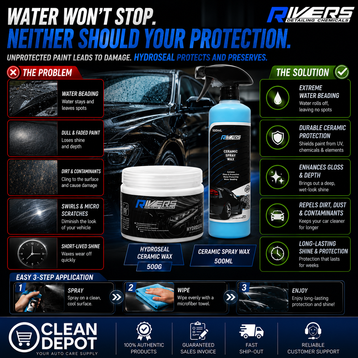 Rivers HydroSeal 500g + Ceramic Spray Wax 500mL | Paint Protection Kit