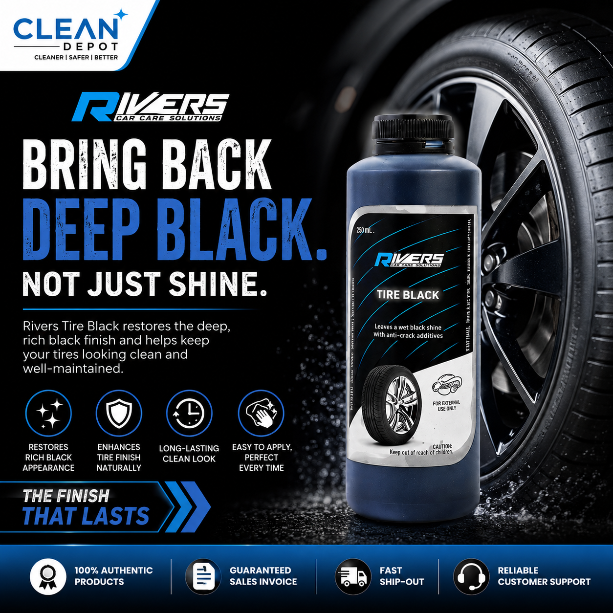 Rivers Tire Black 250mL | Tire Shine, Black Tire Restorer & Protectant