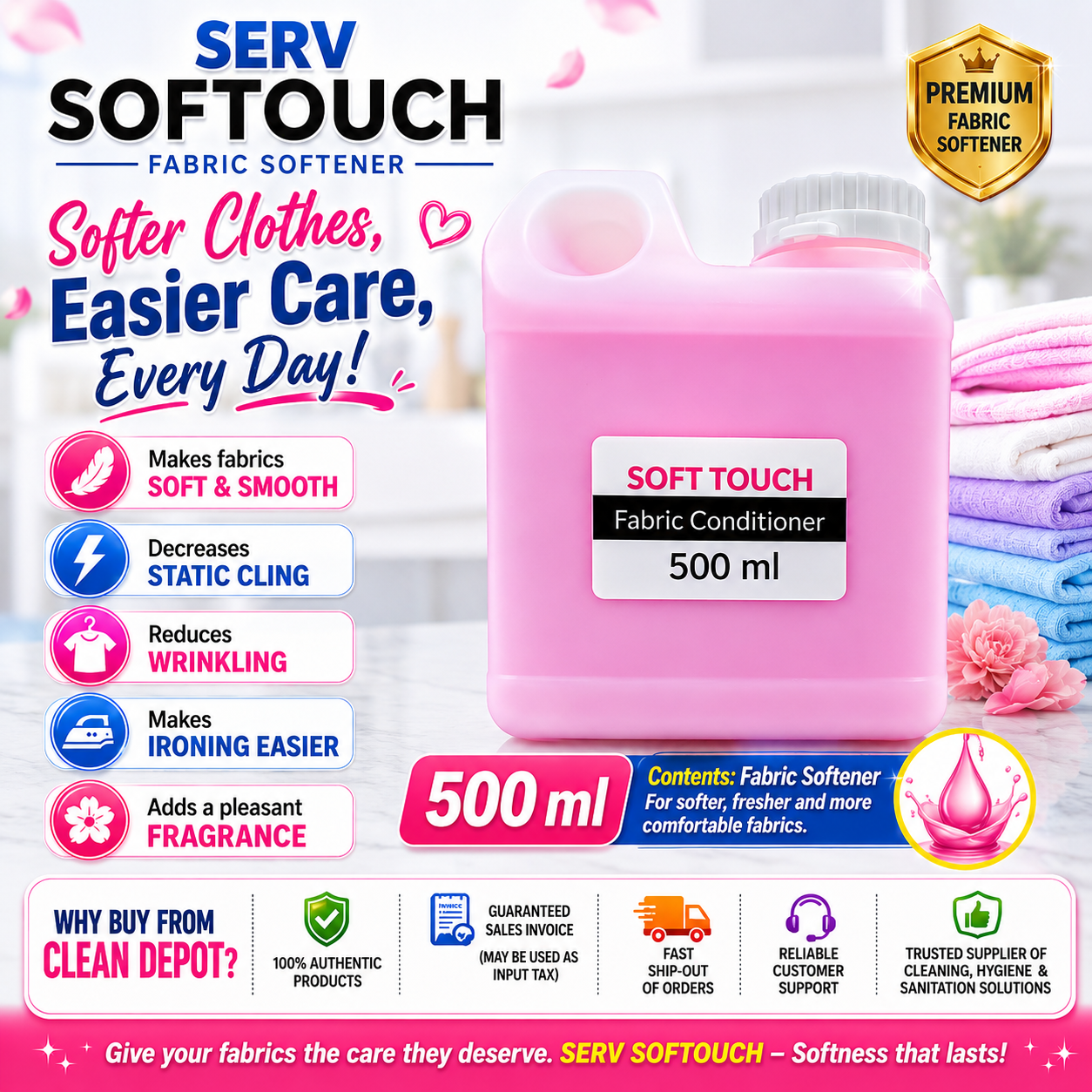 SERV Soft Touch Fabric Softener 1 Gallon | Soft, Smooth & Fresh-Smelling Clothes