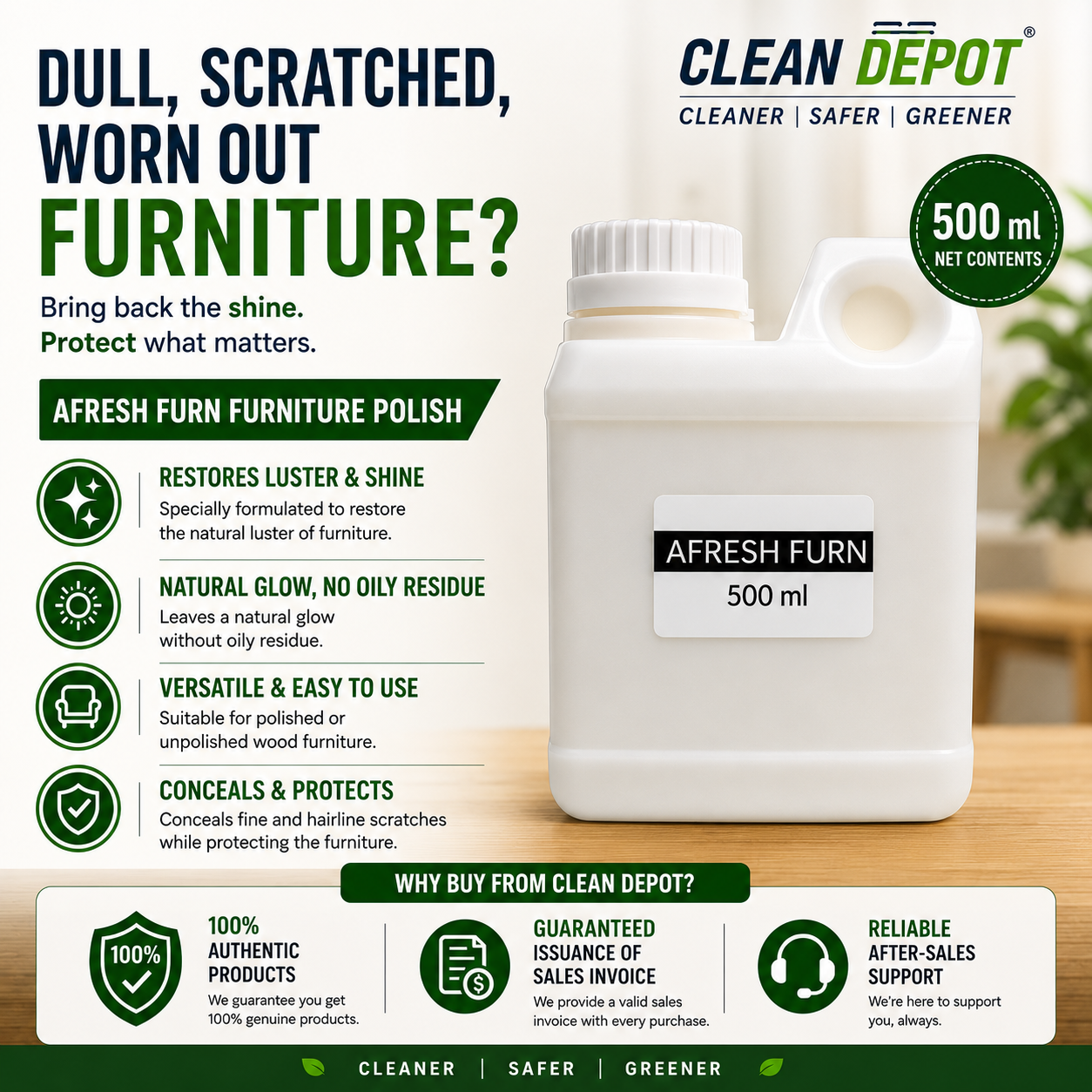 AFRESH FURN Furniture Polish 1 Gallon | Restores Shine, Conceals Scratches & Protects Wood Furniture