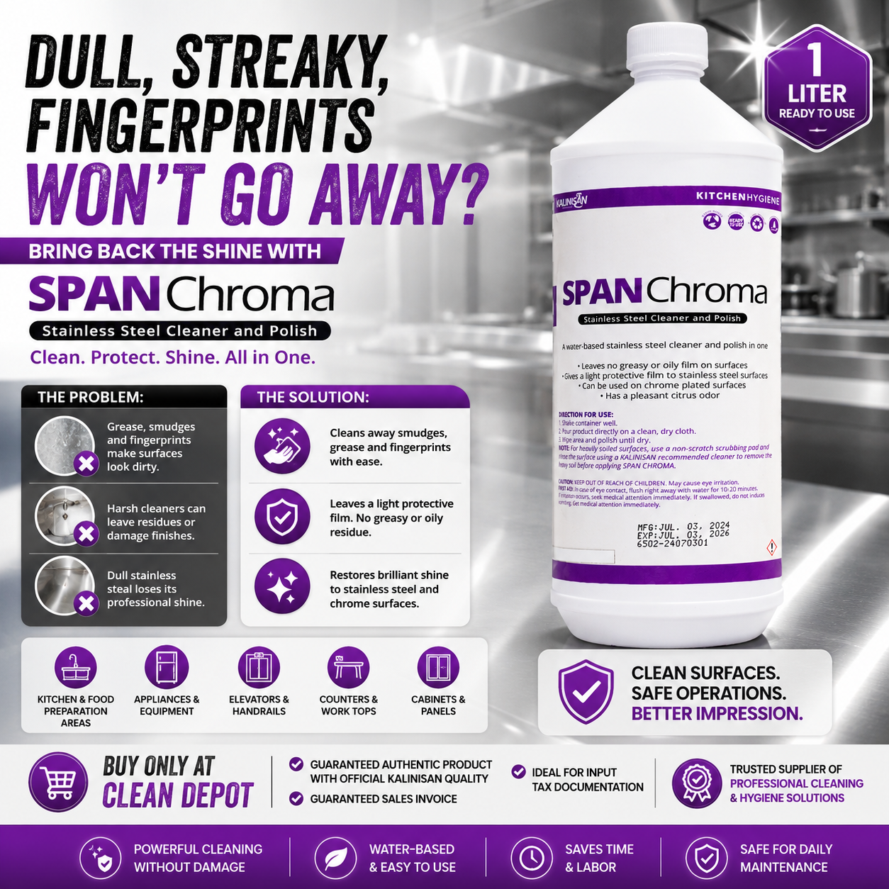 SPAN Chroma Stainless Steel Cleaner & Polish 1L | Water-Based Shine & Protection