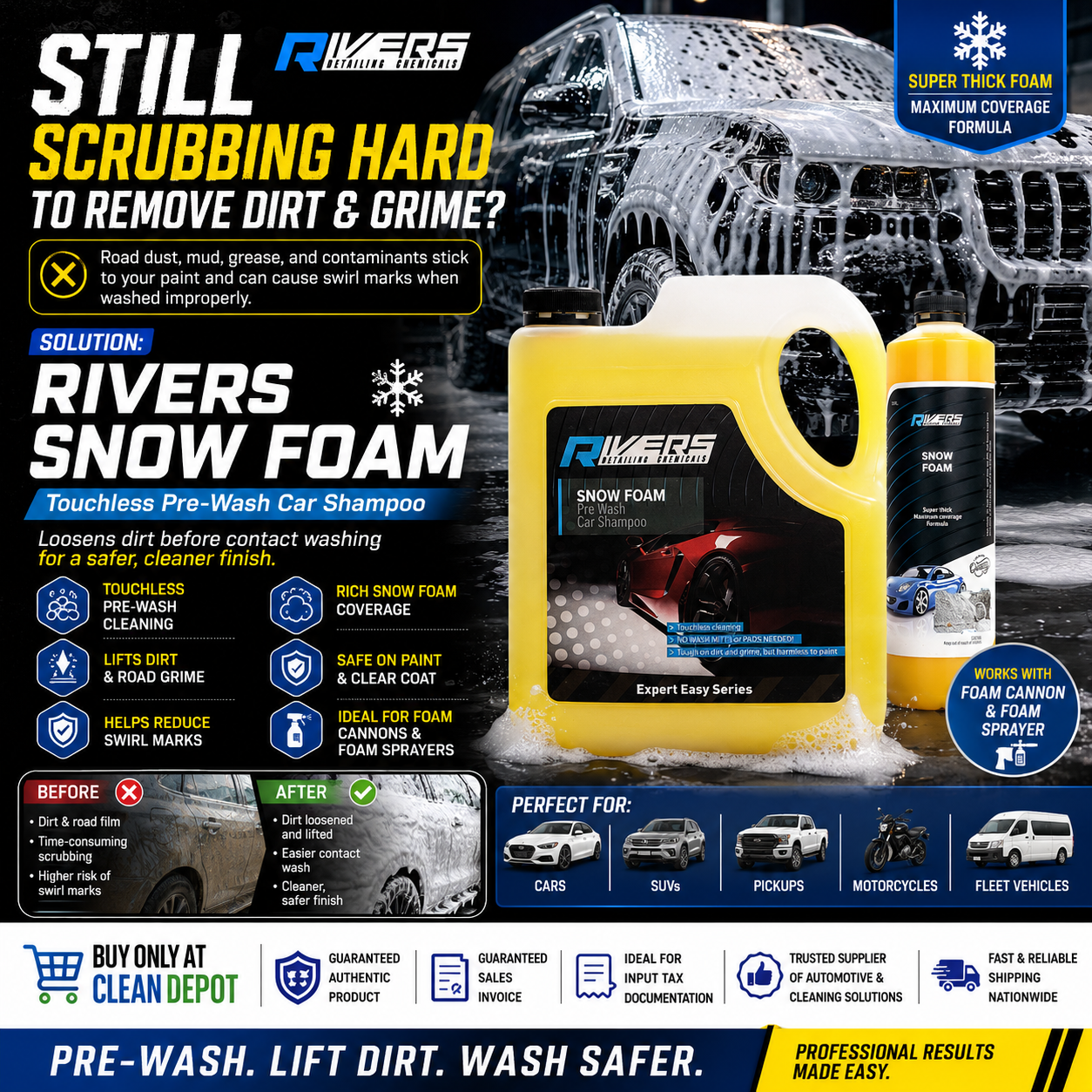 Rivers Snow Foam Pre-Wash Car Shampoo | 500ml & 4L Thick Foam Cleaner