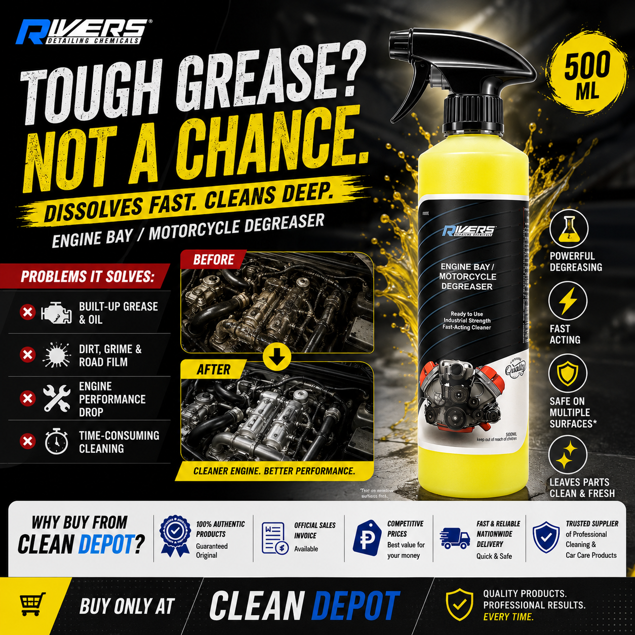 Rivers Engine Bay & Motorcycle Degreaser 500ml | Heavy-Duty Grease Remover