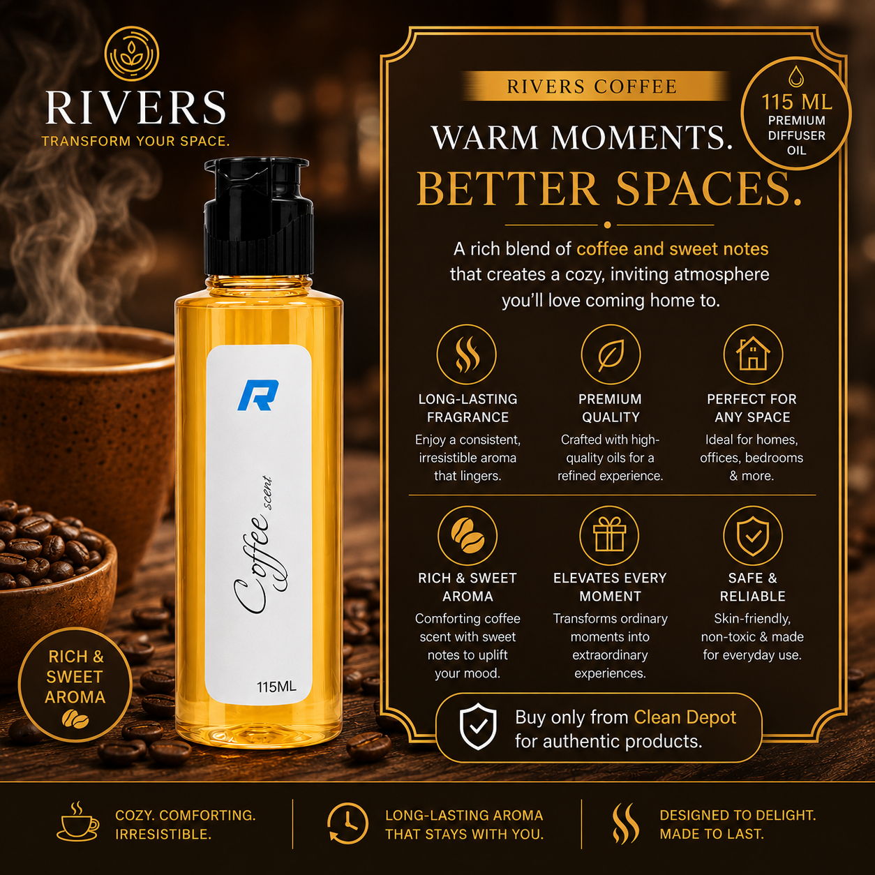 Rivers Car & Home Air Freshener 30ml + FREE 10ml Diffuser | 115ml Refill | Long-Lasting Luxury Scent