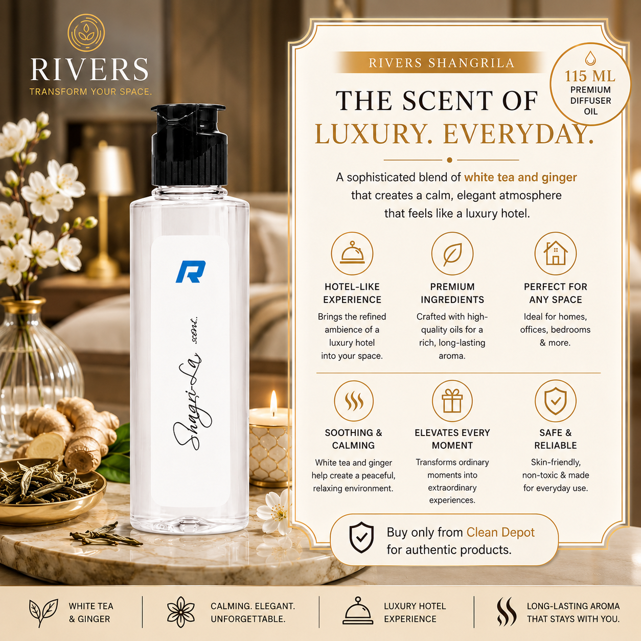 Rivers Car & Home Air Freshener 30ml + FREE 10ml Diffuser | 115ml Refill | Long-Lasting Luxury Scent