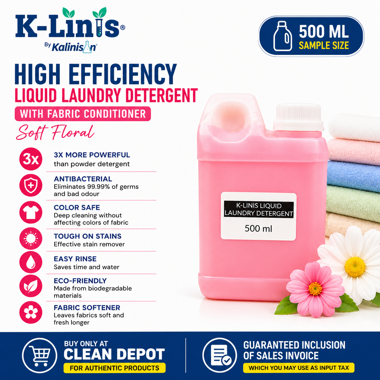 K-Linis Liquid Laundry Detergent 1.2L | Soft Floral with Fabric Conditioner Antibacterial