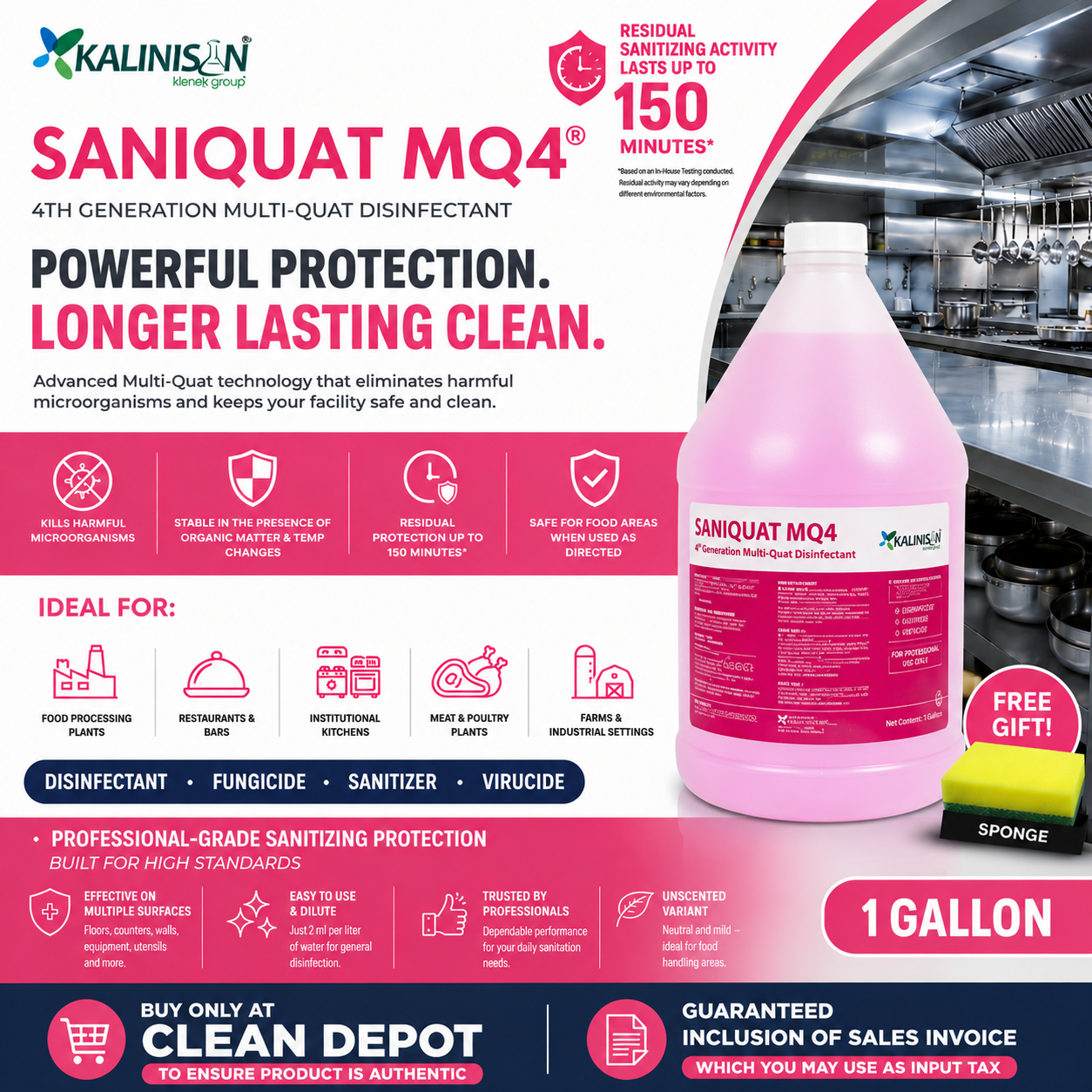 Kalinisan Saniquat MQ4 Disinfectant 1 Gallon | Virucide Sanitizer Fungicide Multi-Quat Cleaner