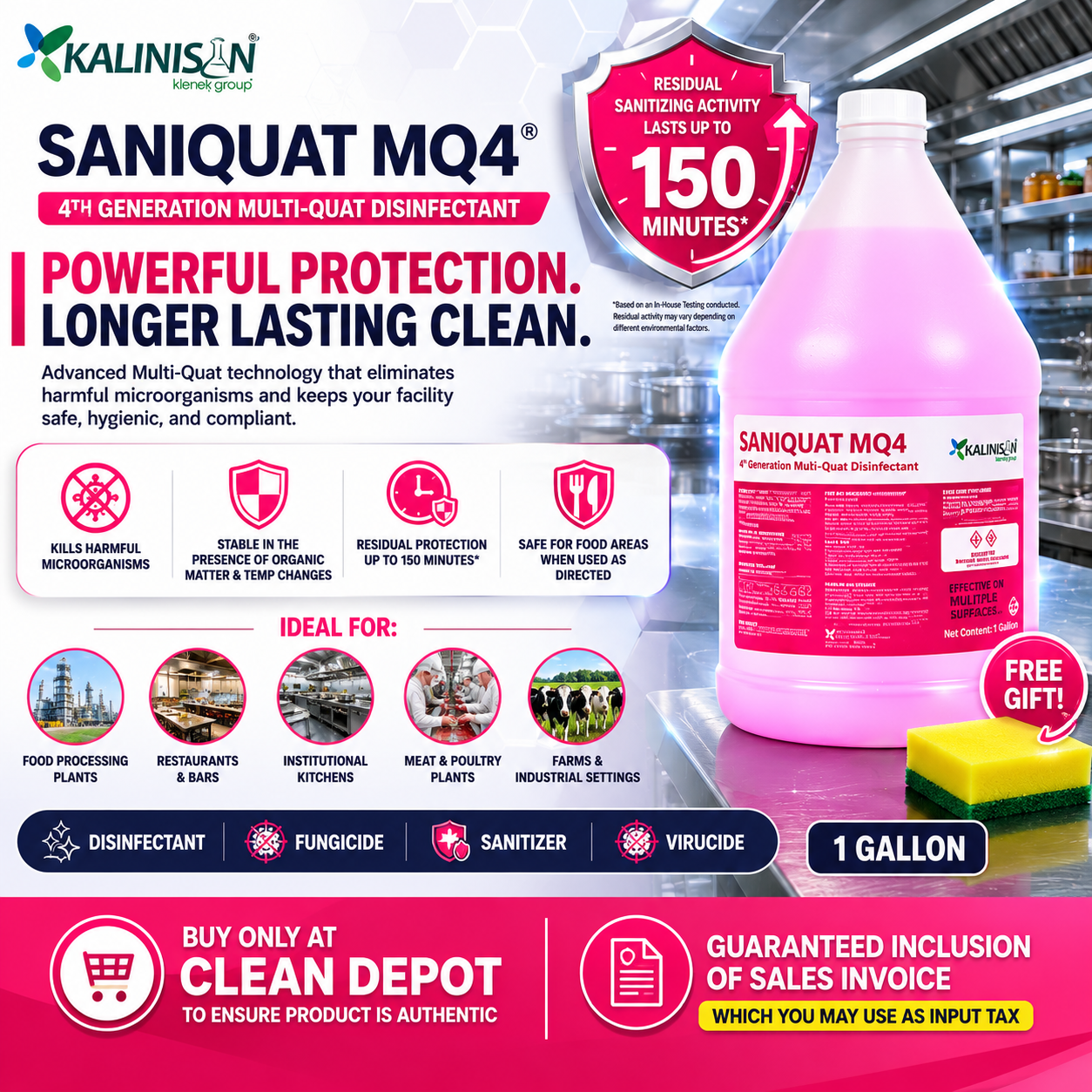Kalinisan Saniquat MQ4 Disinfectant 1 Gallon | Virucide Sanitizer Fungicide Multi-Quat Cleaner