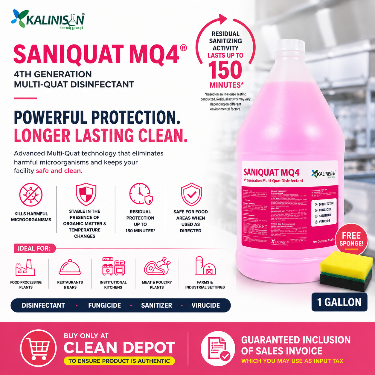 Kalinisan Saniquat MQ4 Disinfectant 1 Gallon | Virucide Sanitizer Fungicide Multi-Quat Cleaner