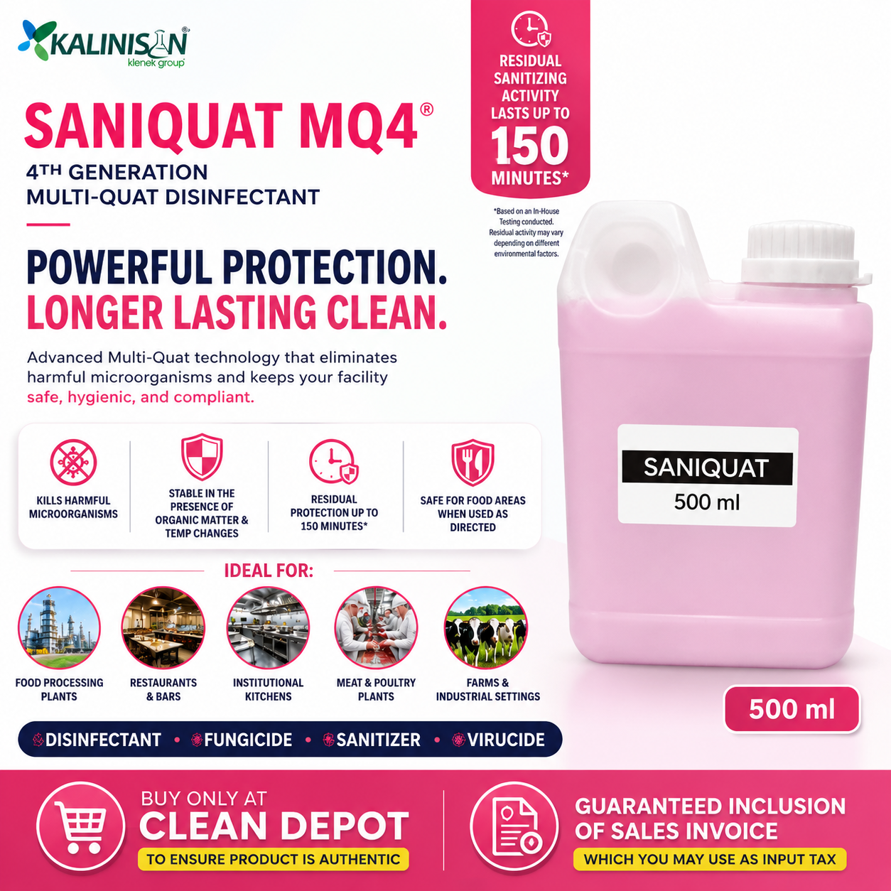 Kalinisan Saniquat MQ4 Disinfectant 1 Gallon | Virucide Sanitizer Fungicide Multi-Quat Cleaner