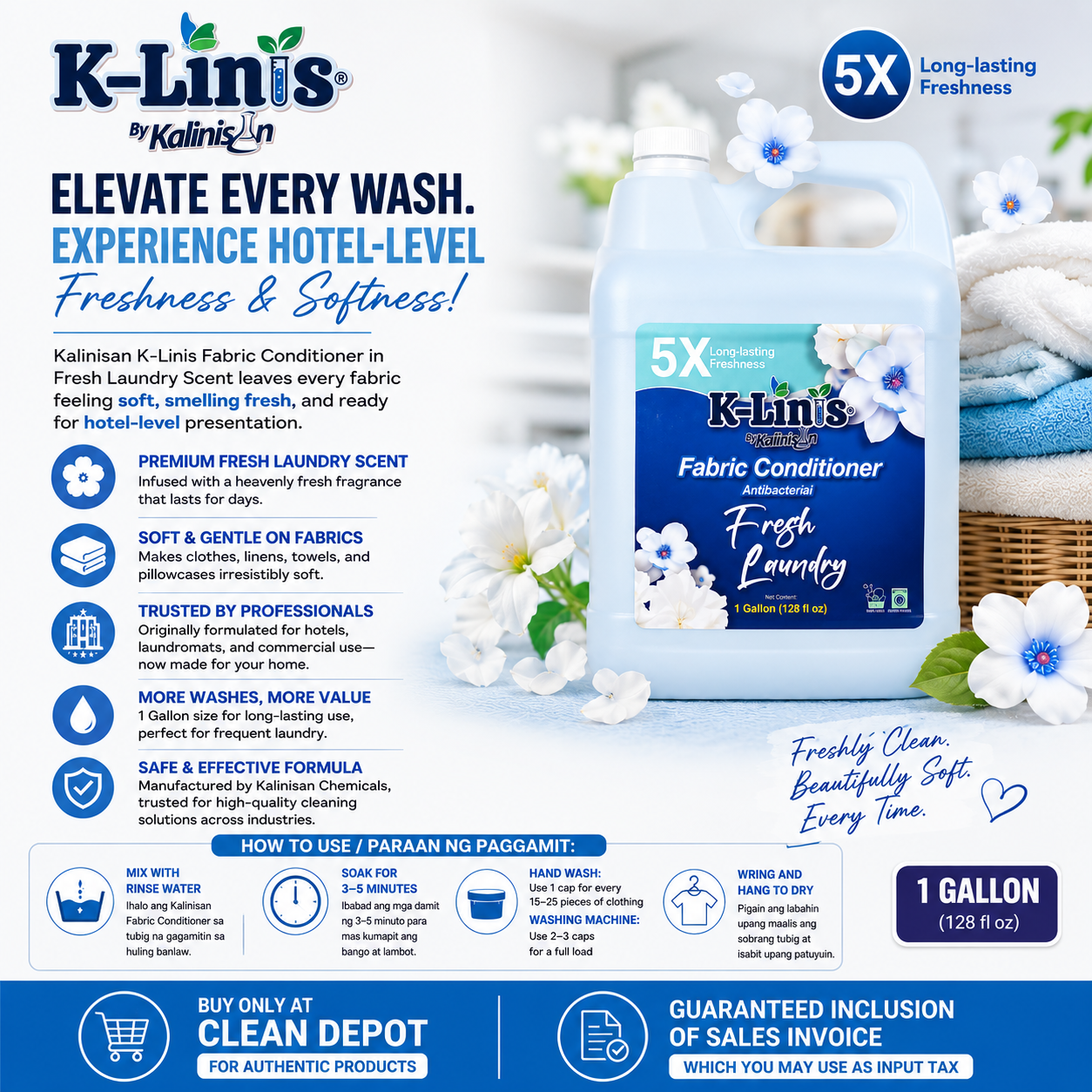 K-Linis Fabric Conditioner 1 Gallon | Fresh Laundry Scent Softener Antibacterial Fabcon
