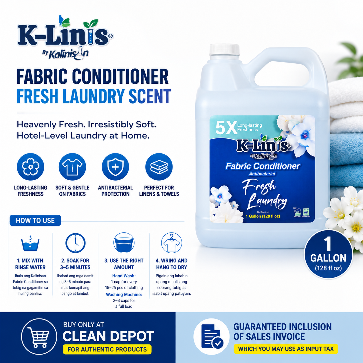 K-Linis Fabric Conditioner 1 Gallon | Fresh Laundry Scent Softener Antibacterial Fabcon