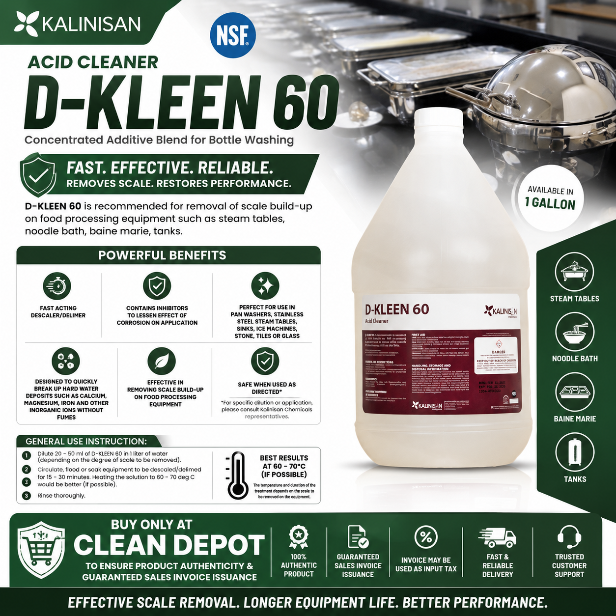 D-Kleen 60 & NLGC Acid Cleaner 1 Gallon | Descaler, Delimer & CIP Scale Remover